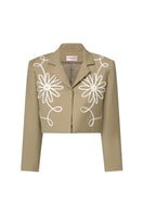 Señorita beige Lara blazer jacket, tailored fit with lapel collar and long sleeves, stylish women's blazer for versatile outfits.