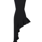 Black Señorita Olivia maxi dress displayed on a hanger, showcasing its elegant long silhouette and flowing fabric.