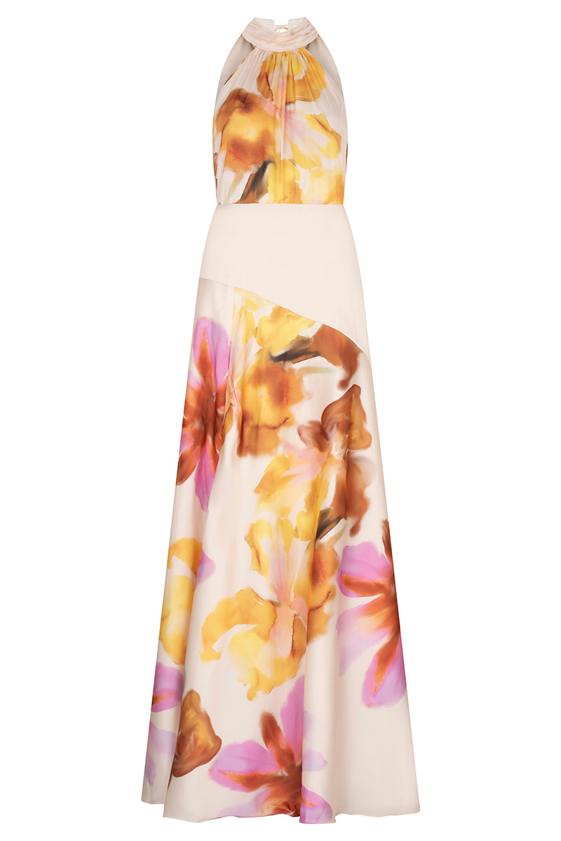 Floral print Fiore dress by Tinta Latina, elegant maxi dress with vibrant floral pattern and flowing fabric.