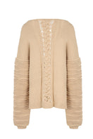 Ivory flat braided knitted sweater with accordion sleeves by MAZ Manuela Álvarez, stylish and cozy for casual wear.