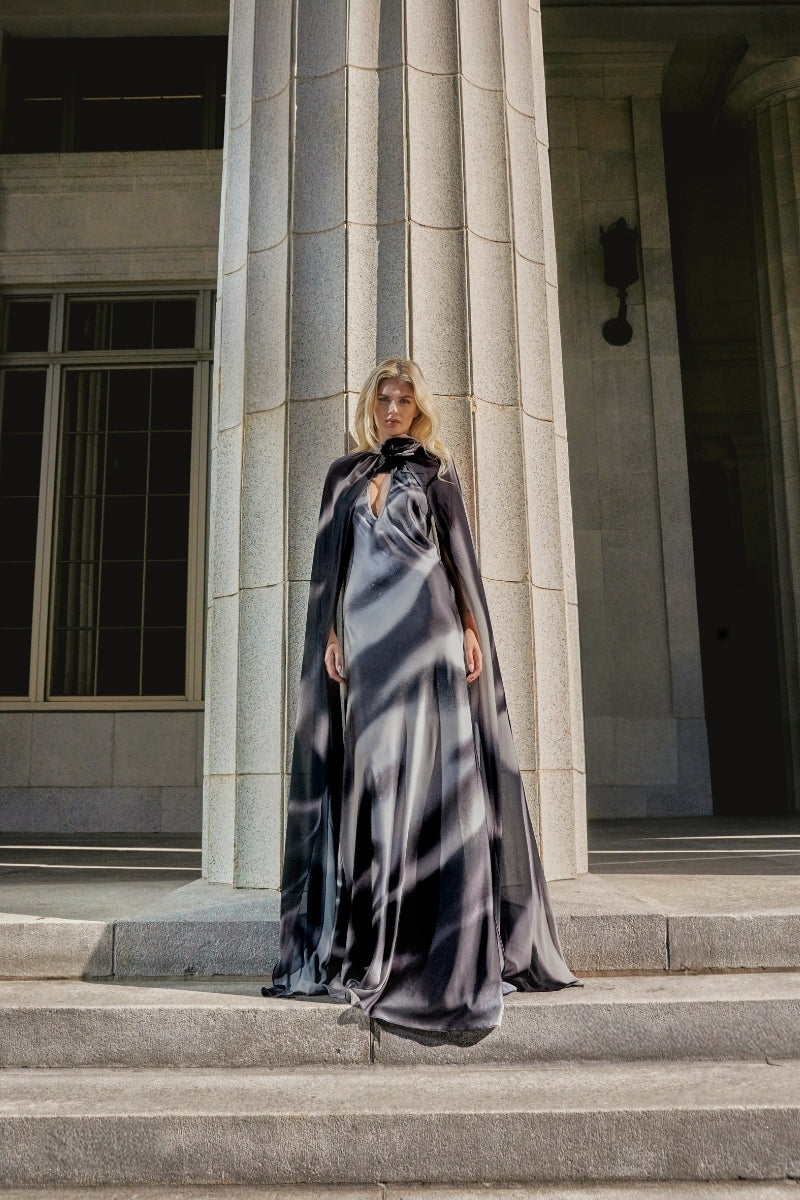 Black print Tinta Latina FLO overlay cover-up with stylish design, lightweight fabric, perfect for beach or casual wear.