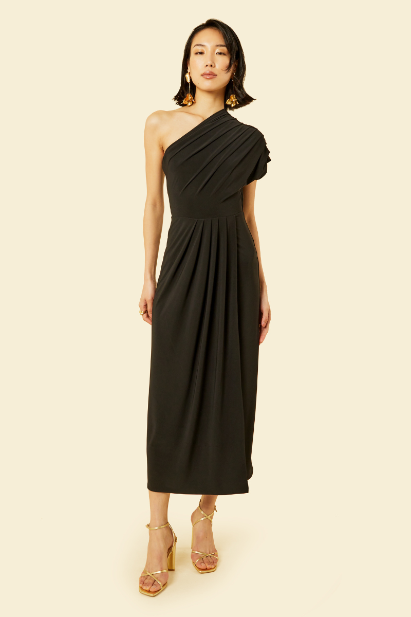 FLORA MIDI DRESS IN BLACK - CULT MIA