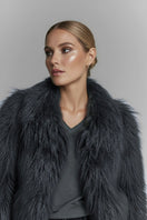 Fortini fluffy faux fur jacket in graphite gray, showcasing soft, plush texture and stylish design perfect for cold weather.