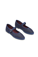 Flabelus Rostova Mary Jane denim flats in dark blue with matching dark blue piping, featuring a classic and comfortable design