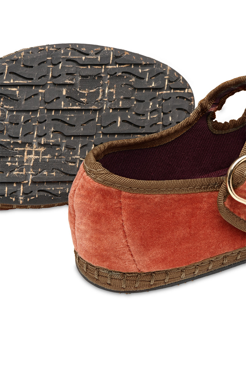 MATILDA FLATS IN ORANGE WITH DARK GREEN PIPING - CULT MIA