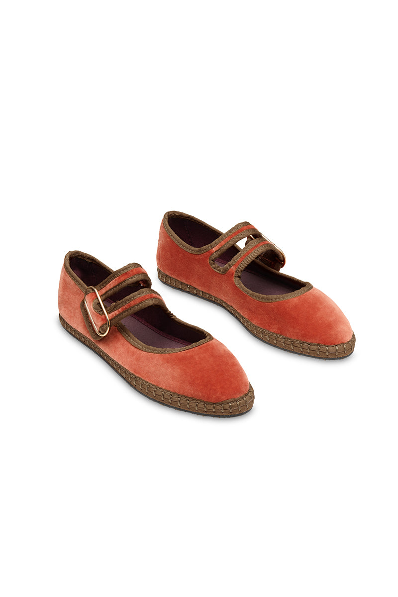 MATILDA FLATS IN ORANGE WITH DARK GREEN PIPING - CULT MIA