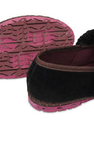 Flabelus Mafalda Sethe velvet black flats with brown piping, featuring a pointed toe and elegant design.