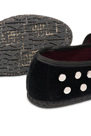 Flabelus Mae flat shoes in silver and black with sleek design, shown from a side angle on a white background.