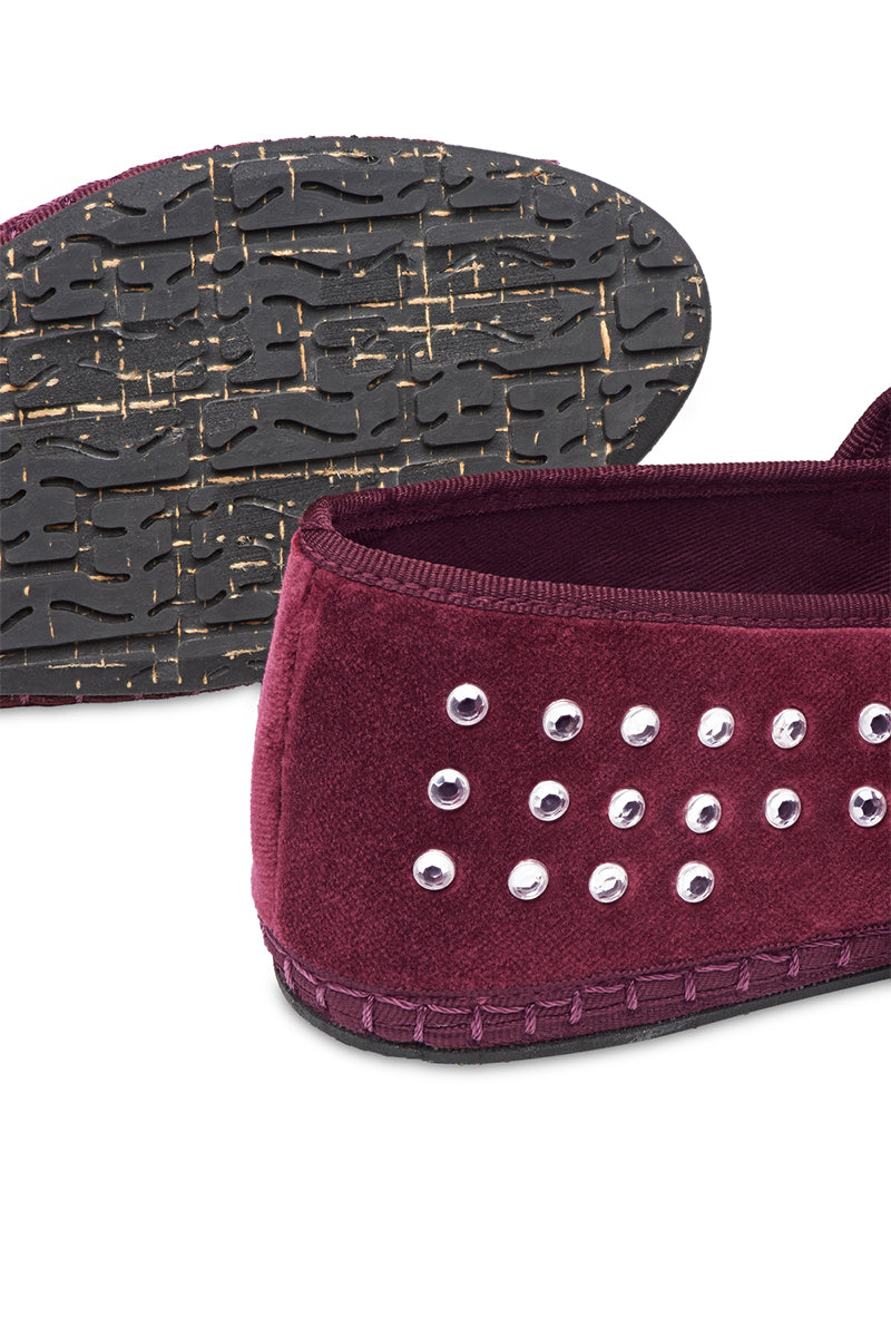 Flabelus Mae flat shoes in burgundy with a sleek, pointed toe design, displayed on a neutral background.