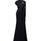 Black Jenny K Tran Freya gown featuring a flowing silhouette and elegant design, perfect for formal occasions.