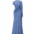 Blue Jenny K Tran Freya gown featuring elegant fabric and a flowing silhouette, perfect for formal occasions.