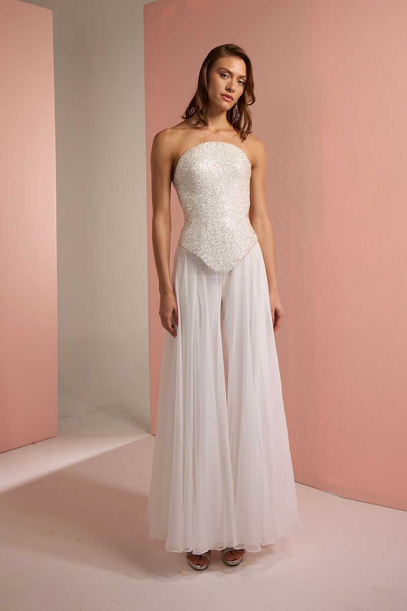 Joanna Andraos CORSET TOP WITH PALAZZO TROUSER SET IN White Joanna Andraos CORSET TOP WITH PALAZZO TROUSER SET IN White