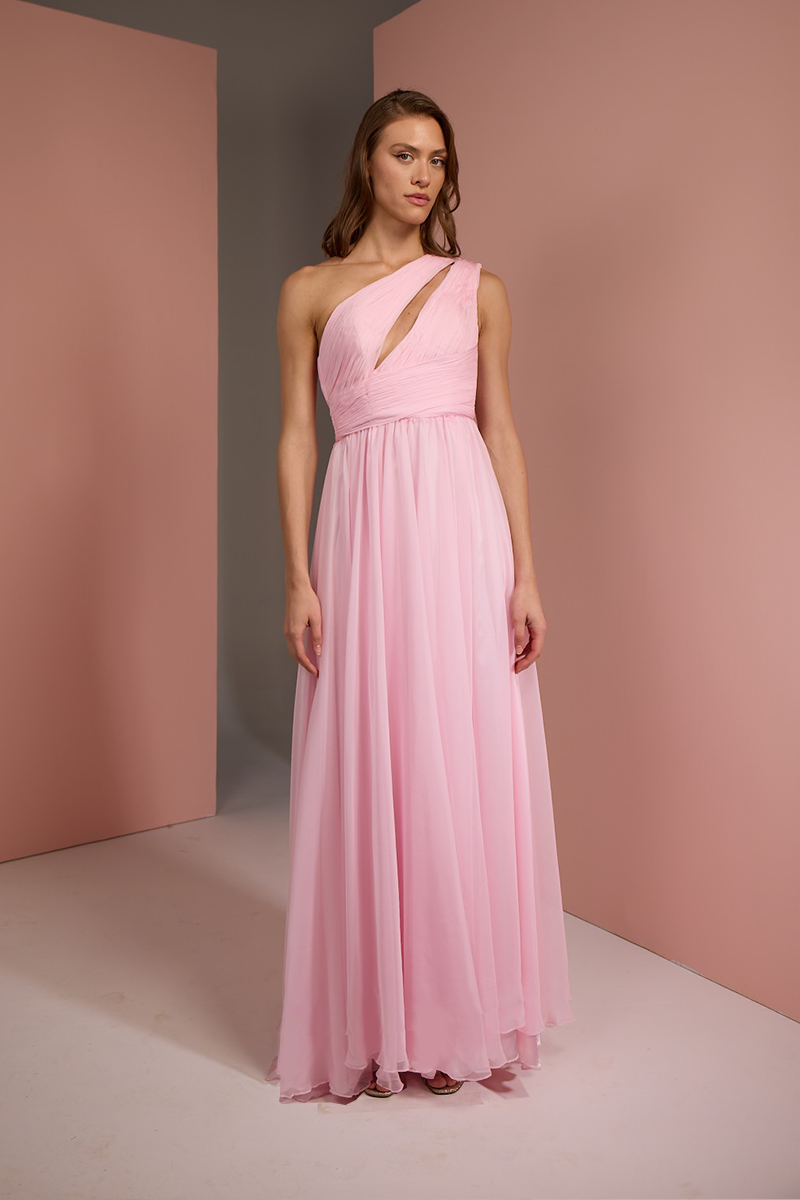 ONE SHOULDER DRESS IN BABY PINK - CULT MIA