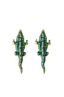 Natia x Lako XS green crocodile earrings featuring detailed crocodile-shaped jewelry in vibrant green.
