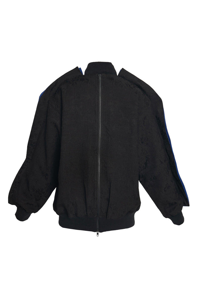 OVERSIZED JACQUARD BOMBER WITH CONTRAST SLEEVE - CULT MIA