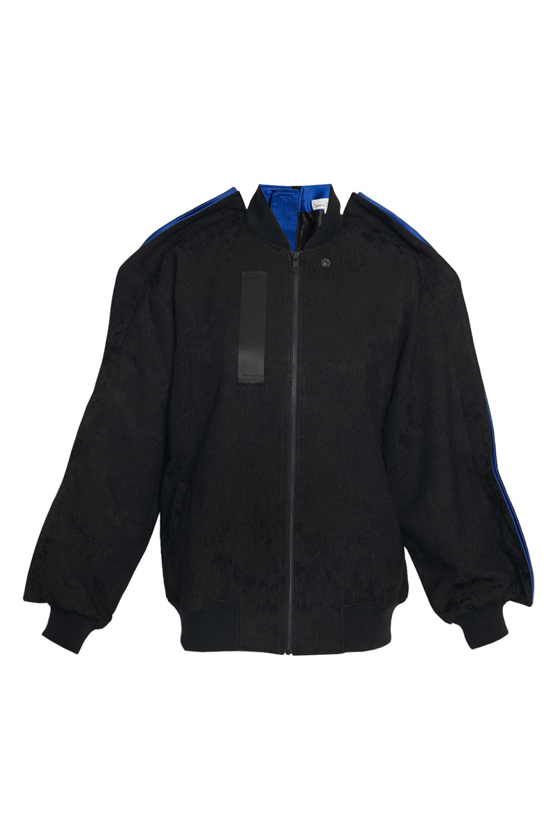 OVERSIZED JACQUARD BOMBER WITH CONTRAST SLEEVE - CULT MIA
