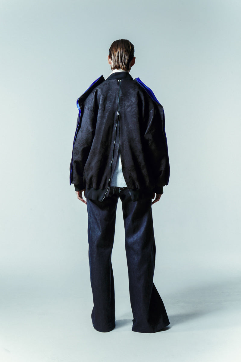 OVERSIZED JACQUARD BOMBER WITH CONTRAST SLEEVE - CULT MIA