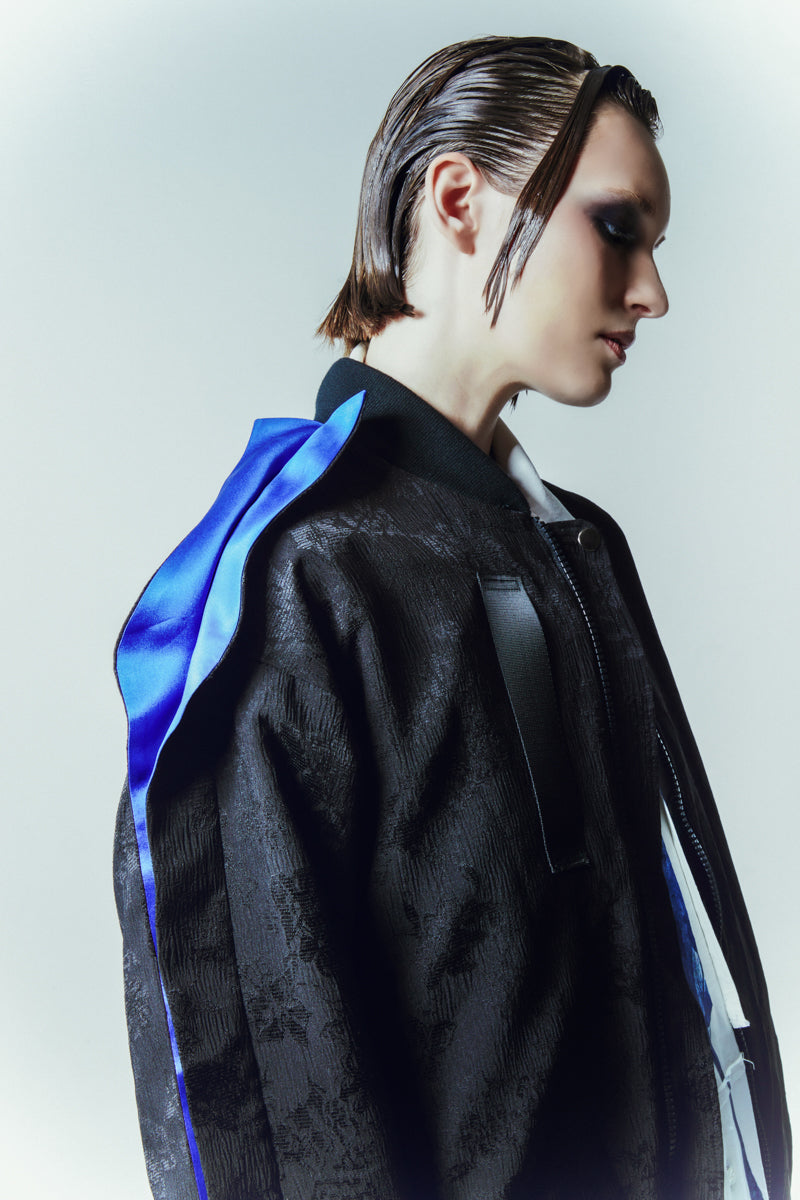 OVERSIZED JACQUARD BOMBER WITH CONTRAST SLEEVE - CULT MIA