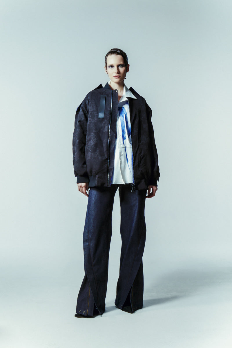 OVERSIZED JACQUARD BOMBER WITH CONTRAST SLEEVE - CULT MIA