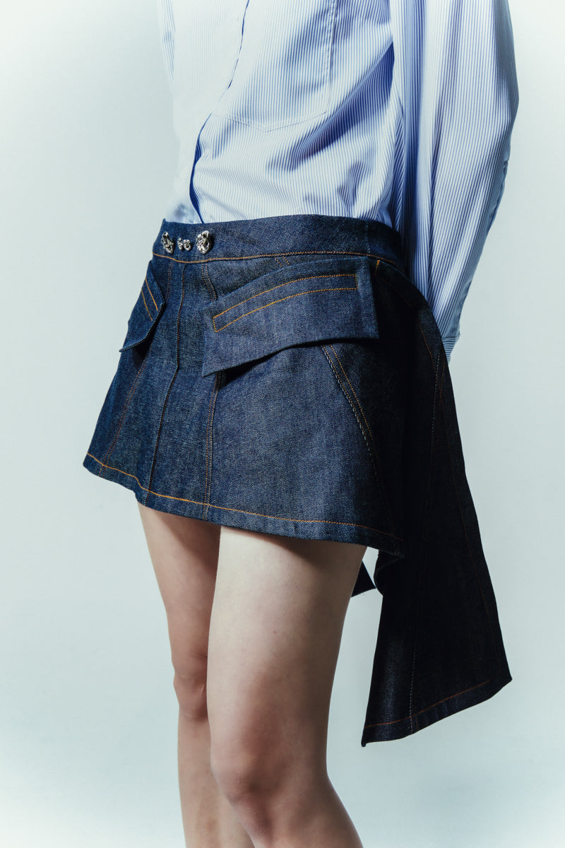 DENIM FLARED SKORT - CULT MIA