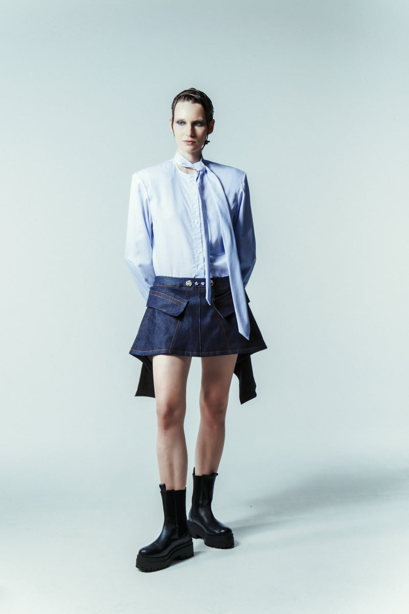 DENIM FLARED SKORT - CULT MIA