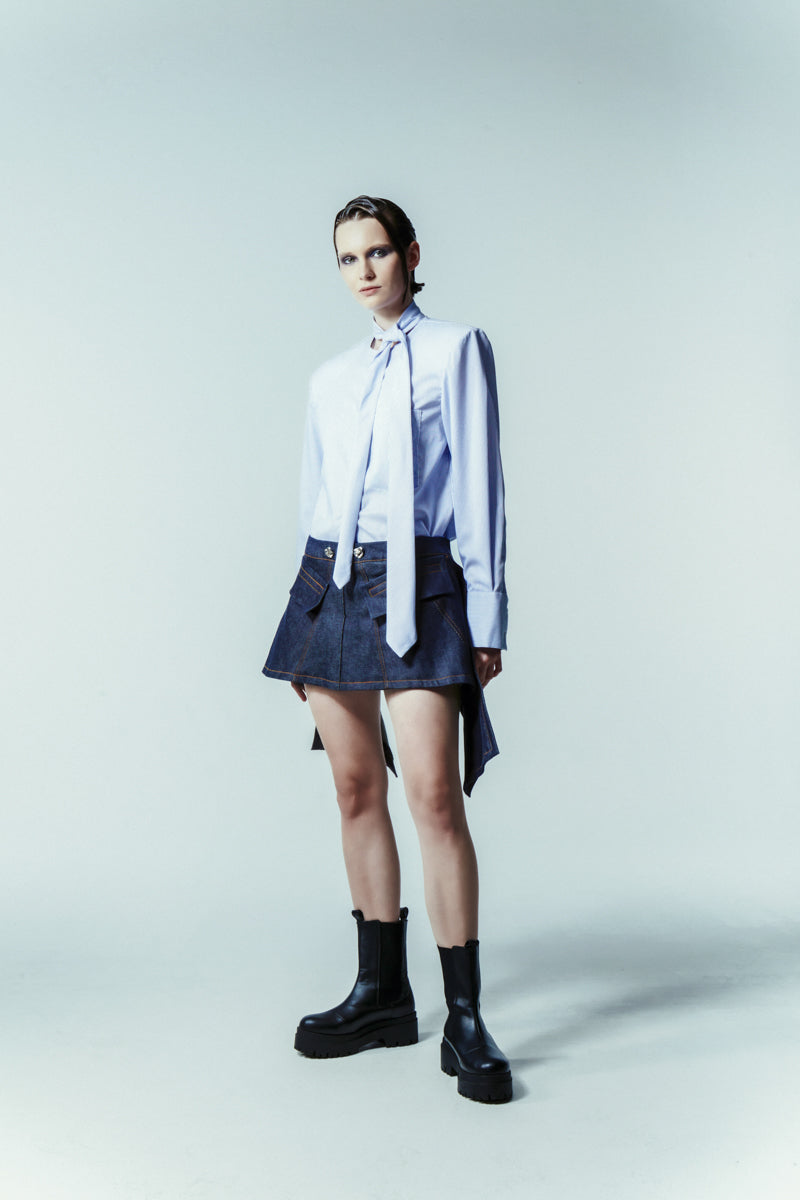 DENIM FLARED SKORT - CULT MIA