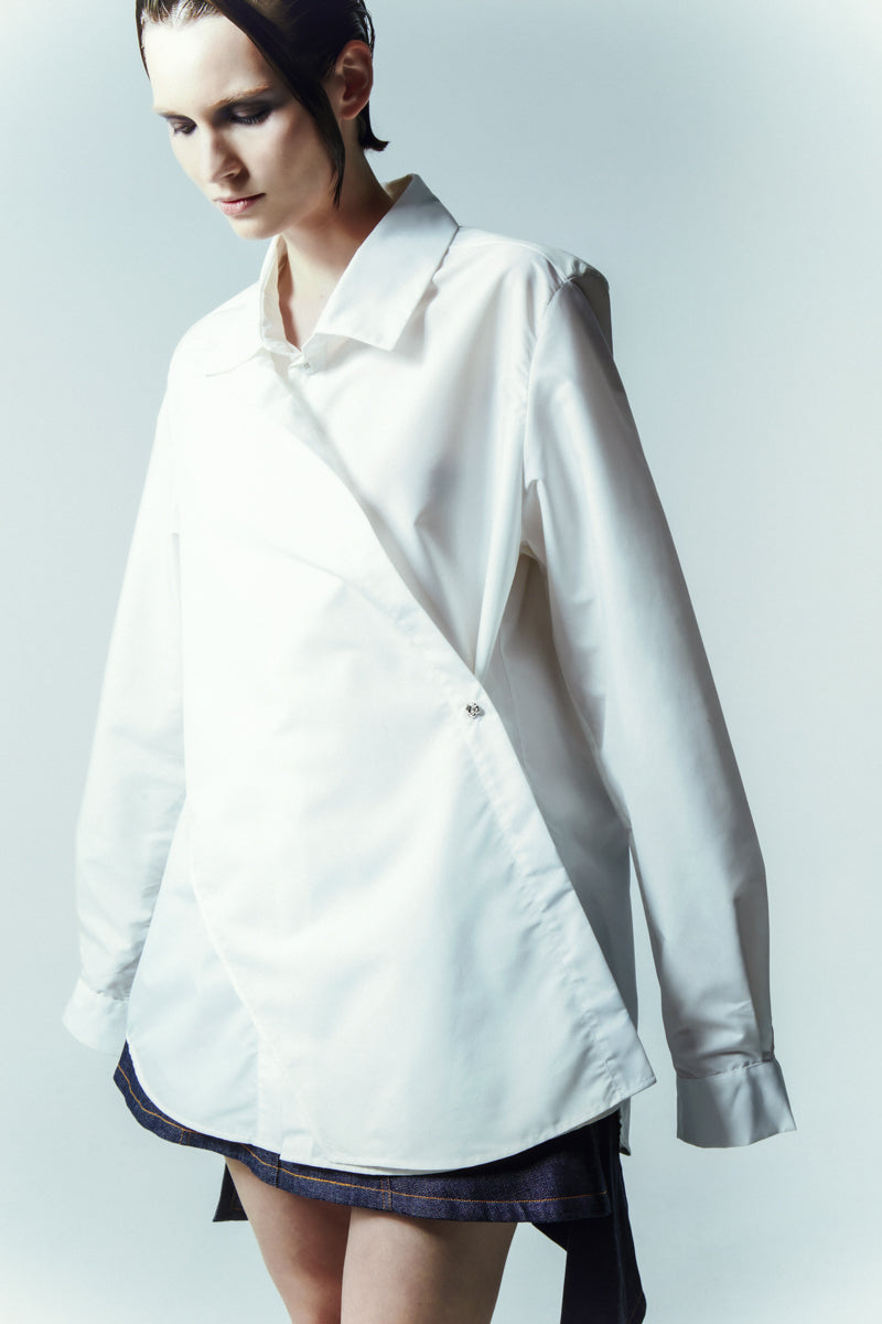 WHITE TAILORED SHIRT WITH DOUBLE FRONT LAYERS - CULT MIA