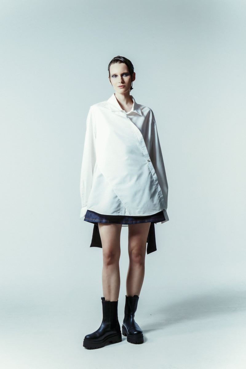 WHITE TAILORED SHIRT WITH DOUBLE FRONT LAYERS - CULT MIA