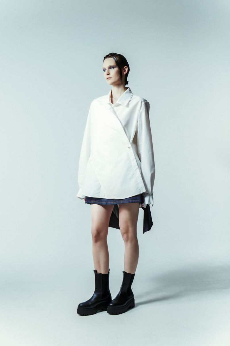 WHITE TAILORED SHIRT WITH DOUBLE FRONT LAYERS - CULT MIA