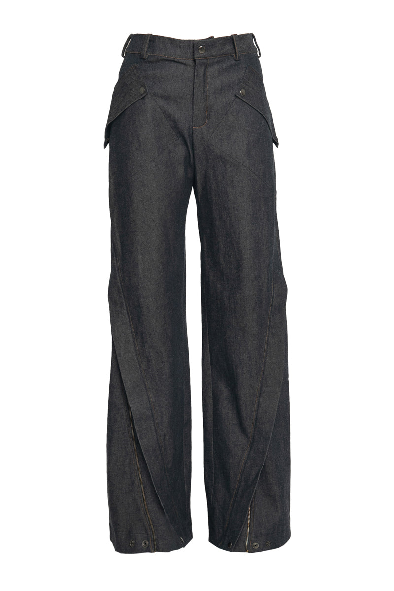 RELAXED CUT DENIM PANTS WITH ZIPPER DETAIL - CULT MIA