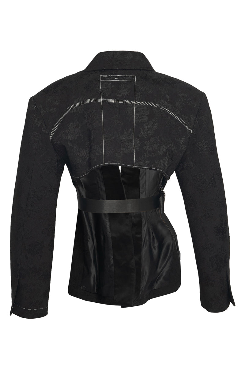 BACKLESS JACQUARD DOUBLE BREASTED SUIT JACKET - CULT MIA