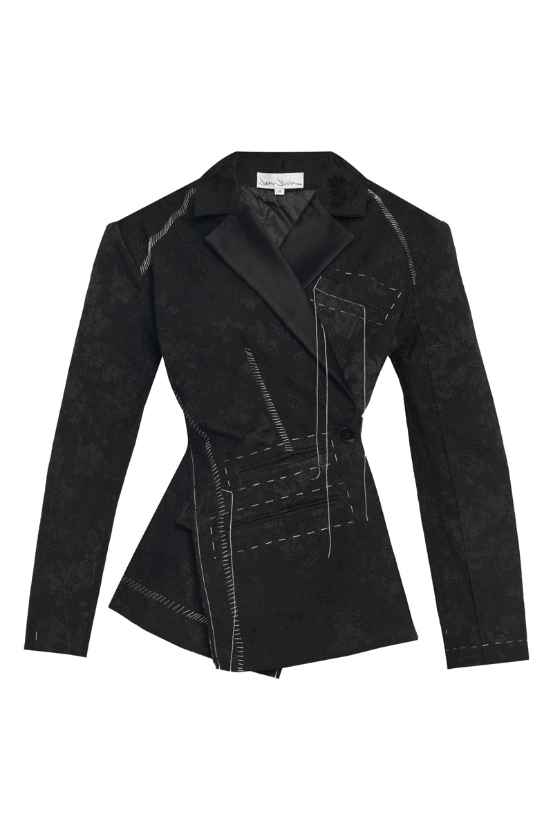 BACKLESS JACQUARD DOUBLE BREASTED SUIT JACKET - CULT MIA