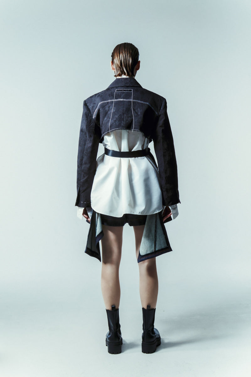 BACKLESS JACQUARD DOUBLE BREASTED SUIT JACKET - CULT MIA
