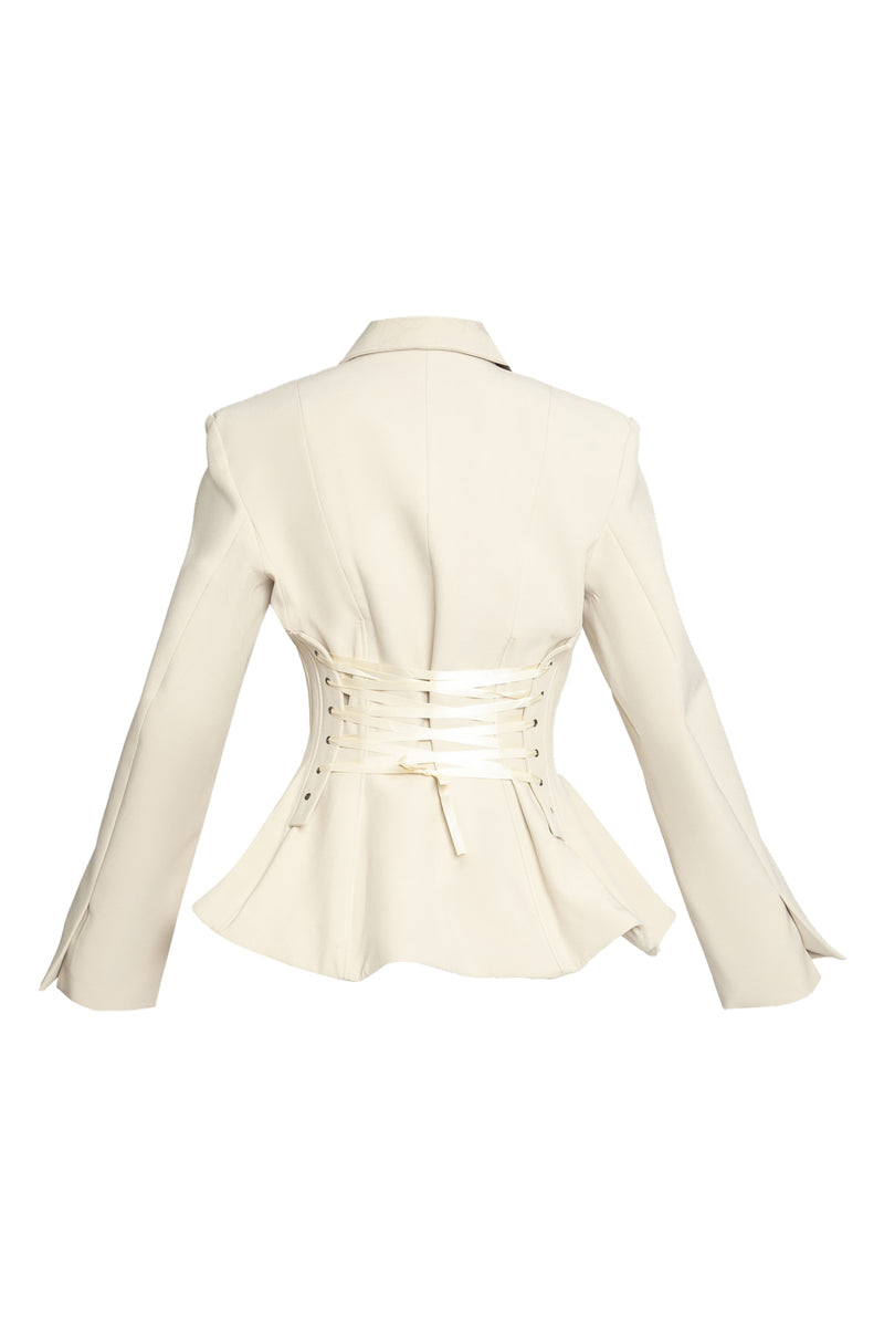 TAILORED EGGSHELL SUIT JACKET WITH STRUCTURED SLEEVE - CULT MIA