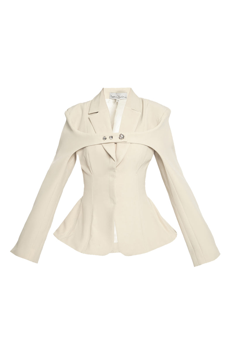 TAILORED EGGSHELL SUIT JACKET WITH STRUCTURED SLEEVE - CULT MIA