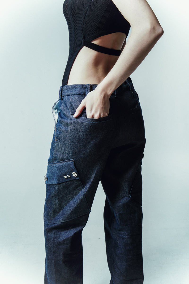 TAILORED DENIM PANTS WITH CARGO POCKET - CULT MIA