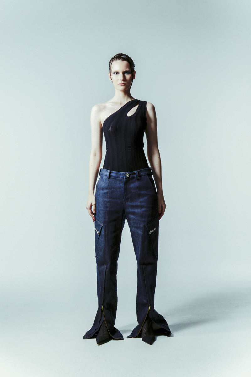 TAILORED DENIM PANTS WITH CARGO POCKET - CULT MIA