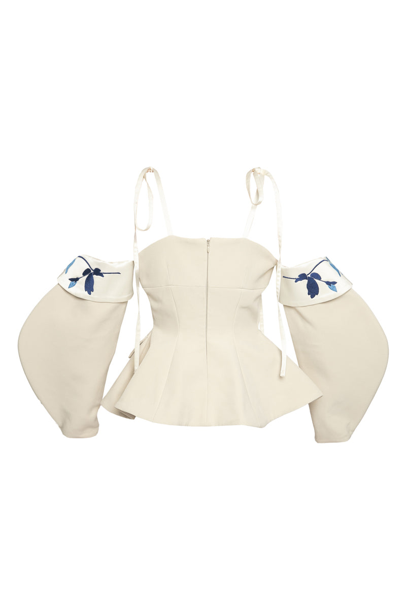 TAILORED TOP WITH EMBROIDERED BALLOON SLEEVE - CULT MIA