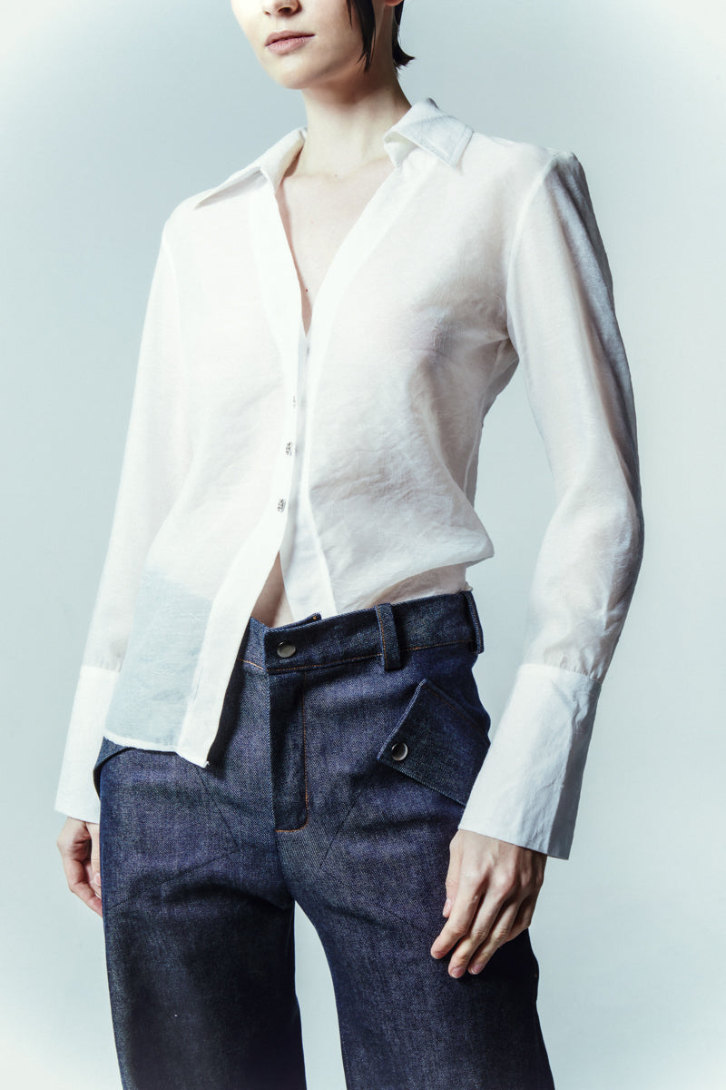 TRANSPARENT TAILORED LOW-CUT SHIRT - CULT MIA