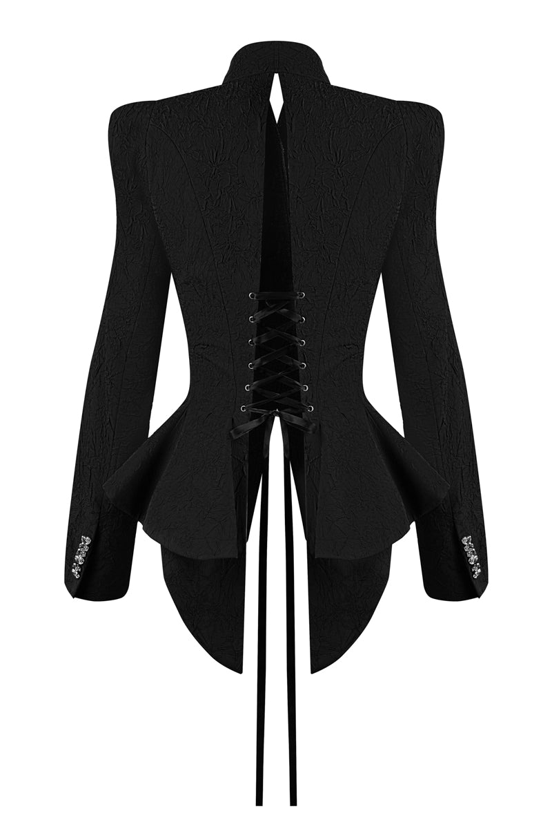 Sean Sheila BESKAP jacket, a stylish black top with a modern design, shown from the back in the FW25 collection.