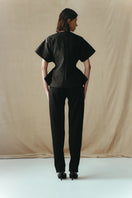 Red embroidered kimono top by Sean Sheila featuring intricate embroidery on lightweight fabric, shown from the back.