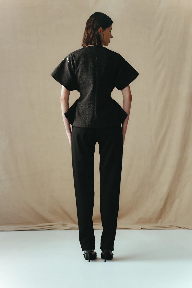 Red embroidered kimono top by Sean Sheila featuring intricate embroidery on lightweight fabric, shown from the back.