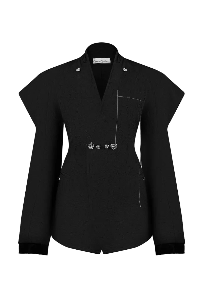 Sean Sheila double-breasted jacket with embellished buttons, front view showing tailored fit and stylish details.