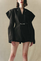 Sean Sheila double-breasted jacket with embellished buttons, showcasing tailored design and stylish details in a close-up view.