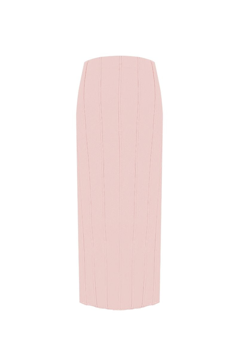 Sean Sheila A-line midi skirt with corset panels, featuring a stylish and structured design, shown from the front in the FW25 collection.