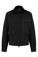 Sean Sheila crinkled blouson jacket in black with textured, wrinkled fabric, front view showcasing its stylish design.