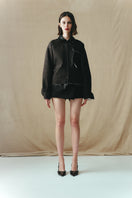 Sean Sheila crinkled blouson jacket with textured fabric, front view showing relaxed fit and stylish design for fall and winter.