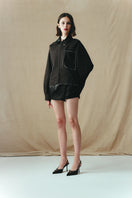 Sean Sheila crinkled blouson jacket shown from the side, featuring textured fabric and a relaxed fit for casual style.