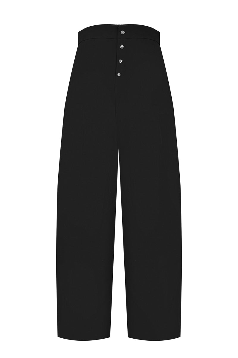 Black cowboy trousers by Sean Sheila, front view showcasing stylish Western-inspired pants with detailed stitching.