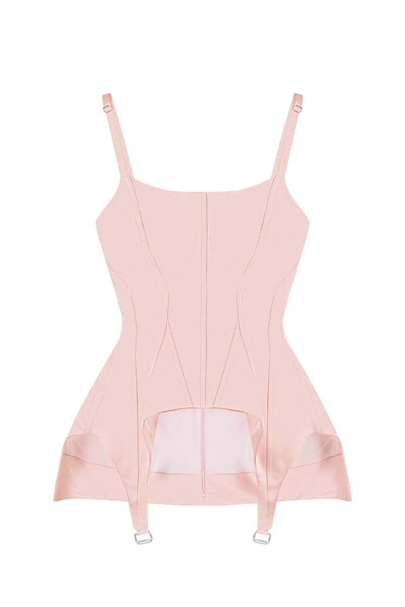 Sean Sheila blush corset top, front view showing fitted design and delicate details, perfect for stylish tops and feminine fashion.